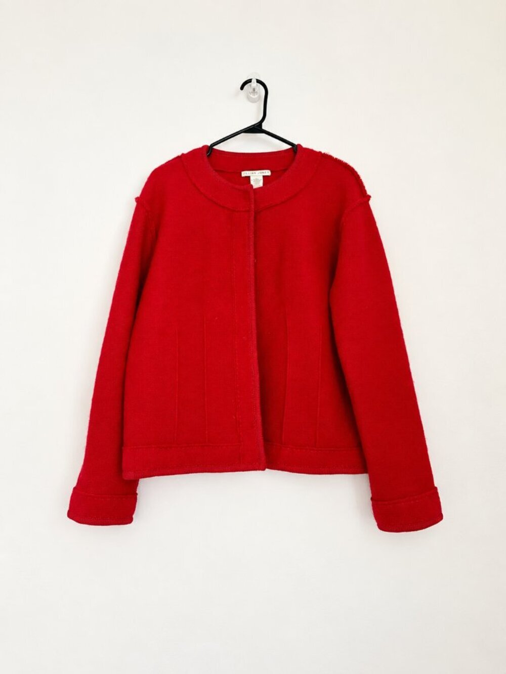 Vintage Jillian Jones Red 100% Wool Collarless Jacket L